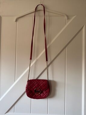 Michael Kors Quilted Ruby Red Crossbody with Gold Chain